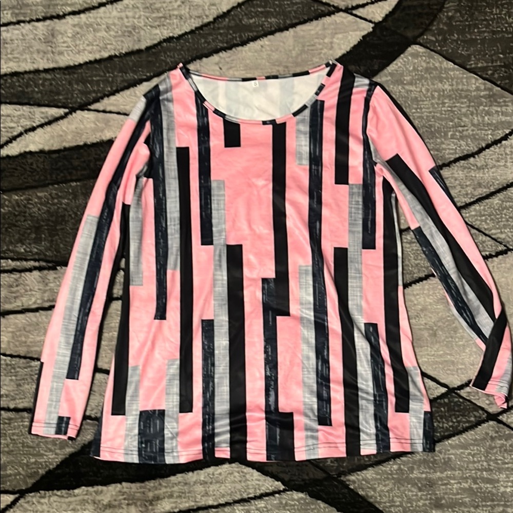 Pink and Black Geometric Long Sleeve Top